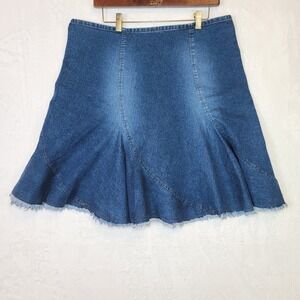 Bohemian Denim Fit & Flare Mini Skirt Hippie 90s Peasant Skater Party Size 16